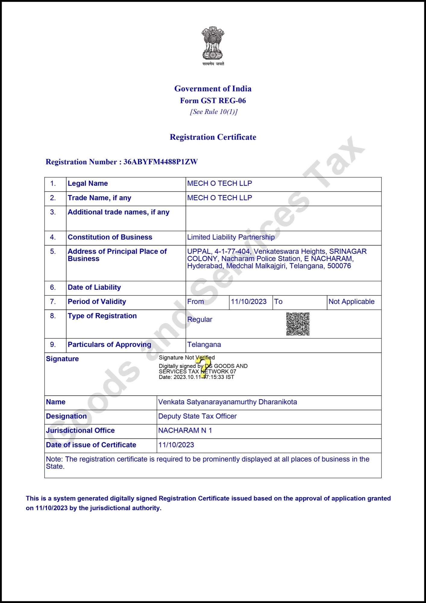 GST Certificate — Page 1