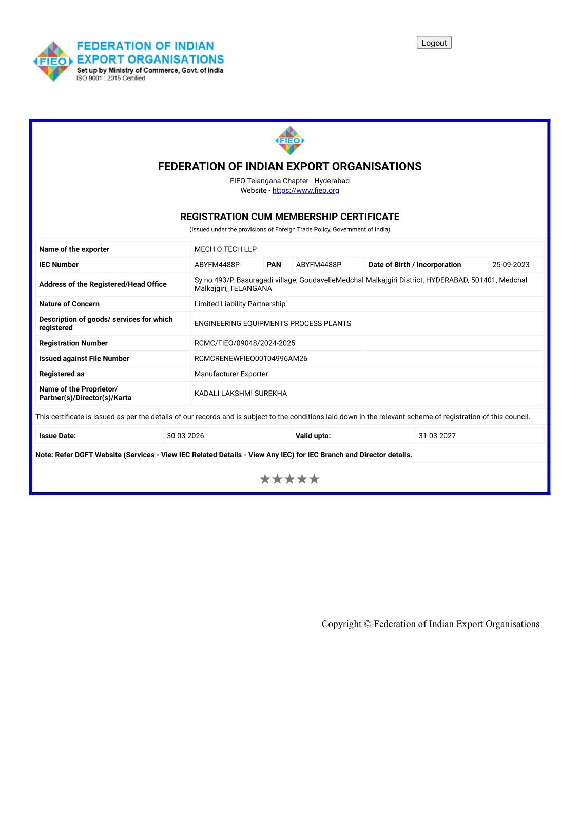 FIEO Certificate