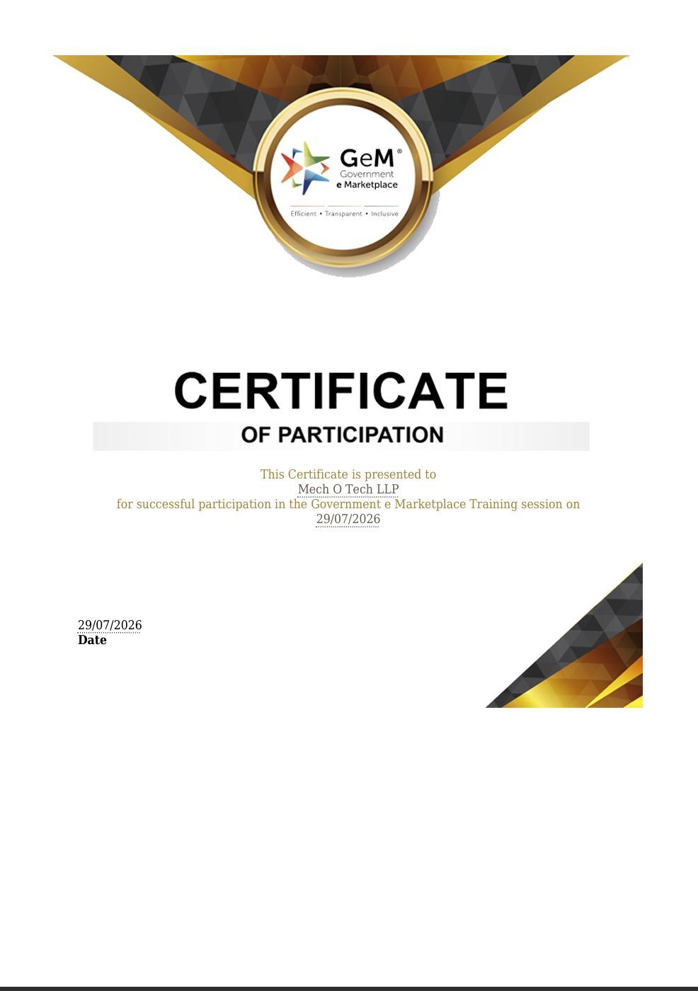 GeM Participation Certificate